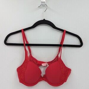 Victoria's Secret Bra Women's 34B Red Lace Lined Demi Dream Angel